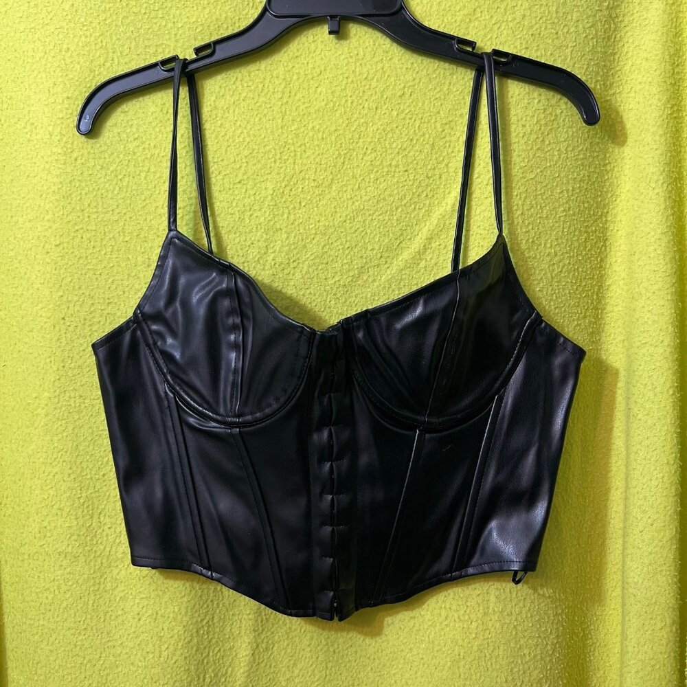 Amazing Lace Faux Leather Such a Flirt Corset Cami Top Black NWT Large